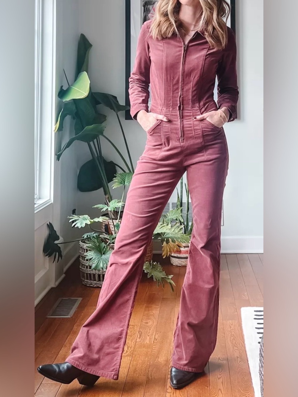 NEW FREE PEOPLE We The Free Jayde Cord Long Sleeves Flare Jumpsuit sz M